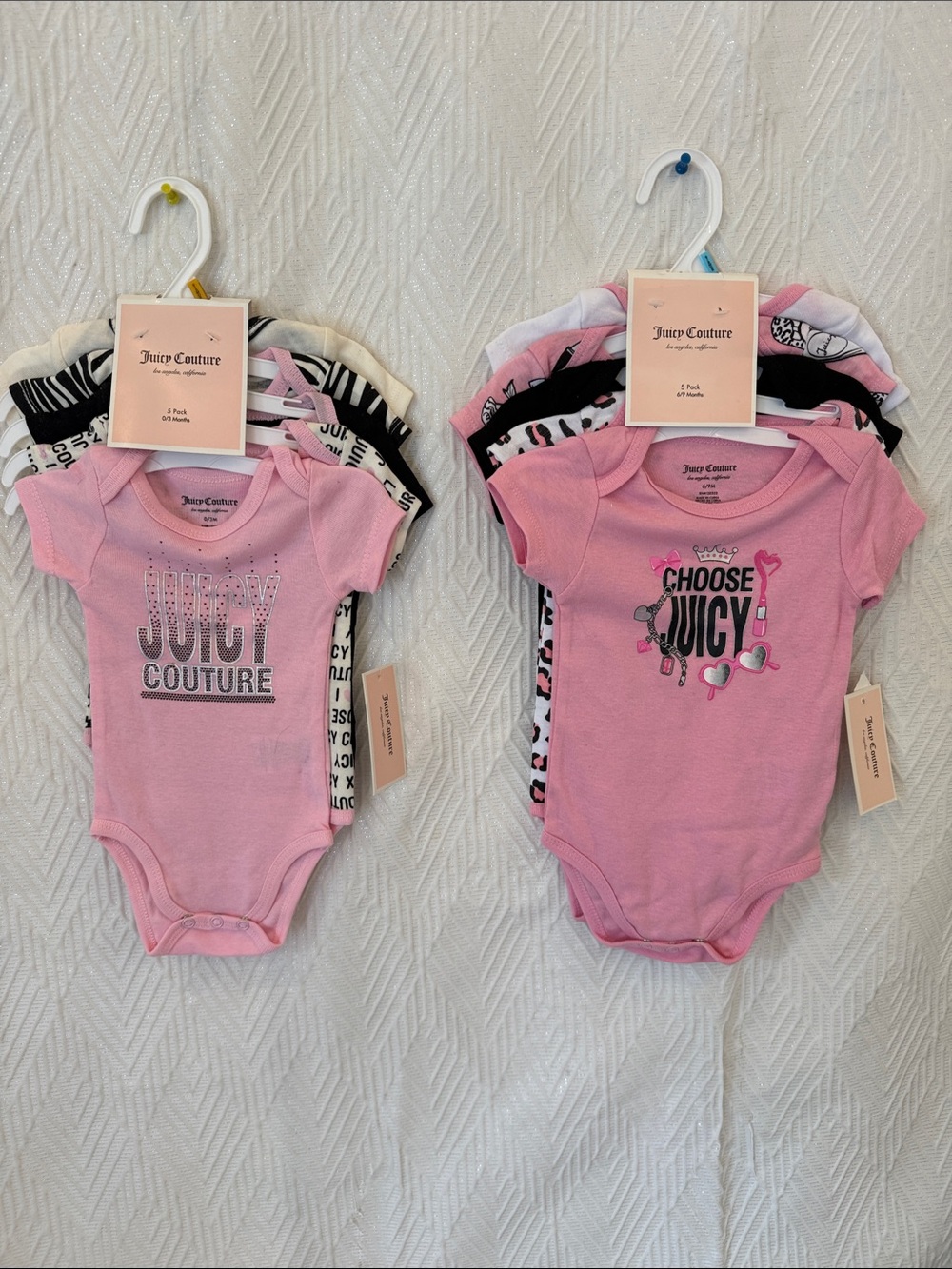 Juicy Couture Pink Baby One-Piece Bodysuit 2-Pack (10 Total) with Graphic Logos